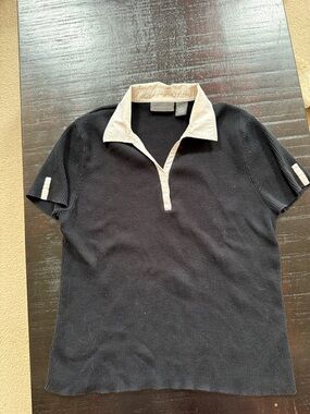 Relativity Black Ribbed Shirt with Cream Collar- cute vintage